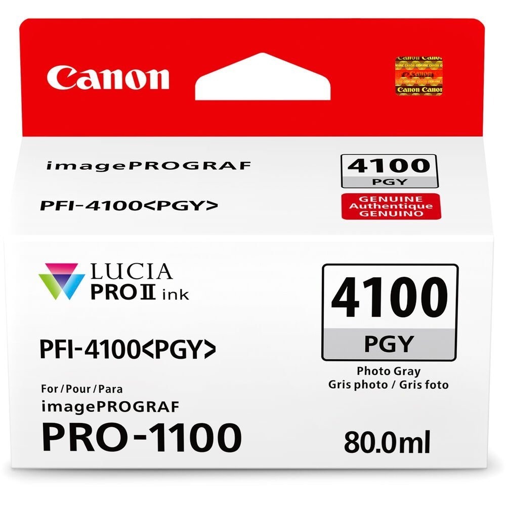 Cartucho de Tinta Canon PFI-4100 PGY, Cinza Fotográfica, 80ml - 6784C002 (Sob encomenda)