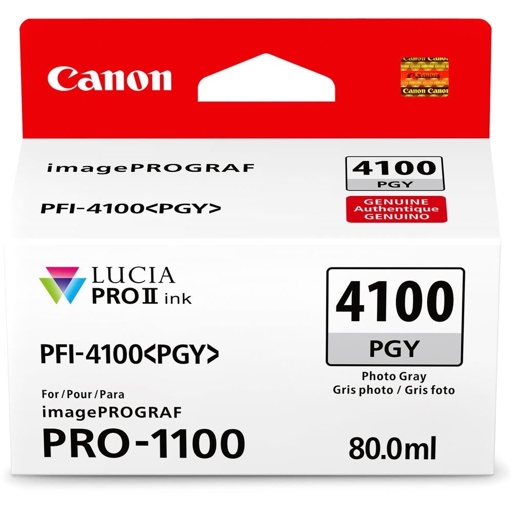 Cartucho de Tinta Canon PFI-4100 PGY, Cinza Fotográfica, 80ml - 6784C002 (Sob encomenda)