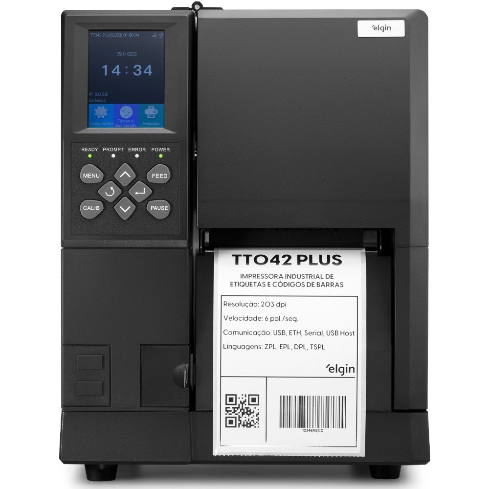 Impressora de Etiquetas Industrial Elgin TT042 Plus, 203 dpi, USB, Ethernet e Serial RS-232 - 46TT042PCKD0 Impressora de Etiquetas Industrial Elgin TT042 Plus, 203 dpi, USB, Ethernet e Serial RS-232 - 46TT042PCKD0