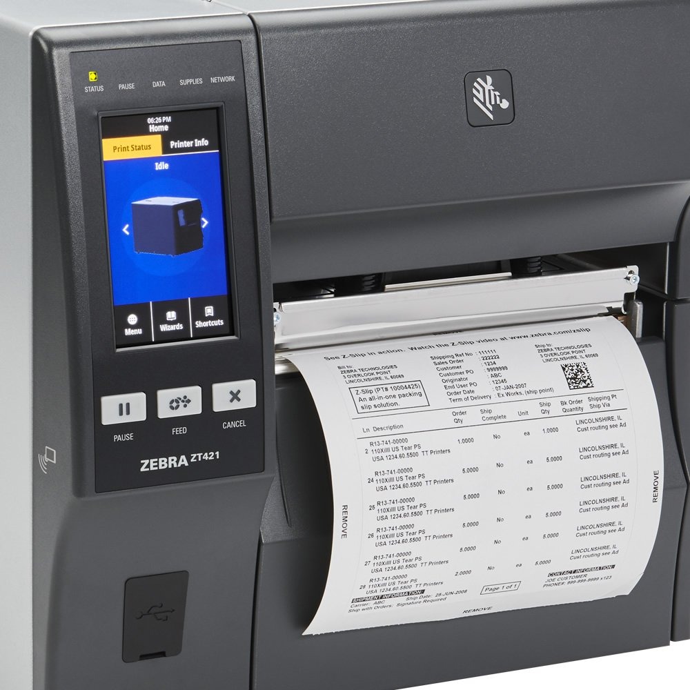 Impressora de Etiquetas Zebra ZT421, 203dpi, Tela Touch 4,3", USB 2.0, Serial RS-232, Bluetooth e Ethernet - ZT42162T0A0000Z