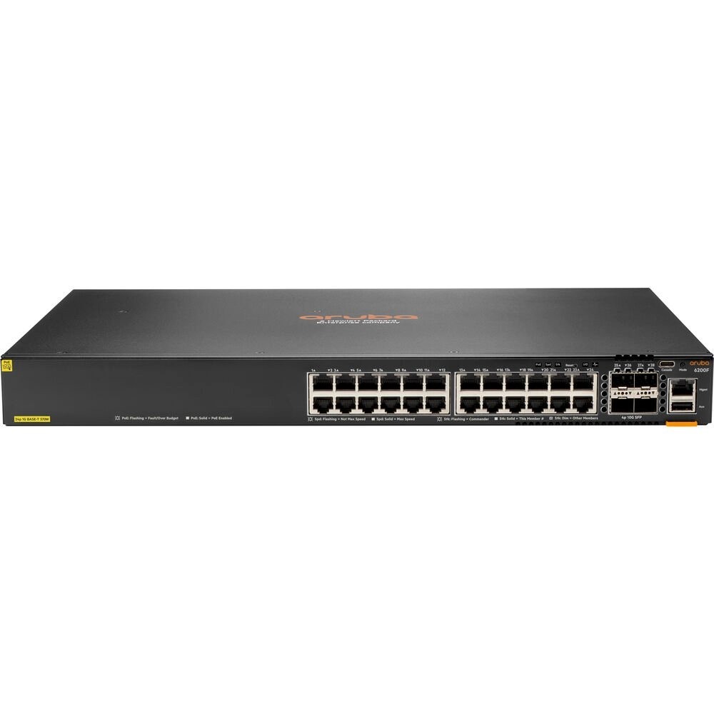 Switch HPE Aruba 6200F 24 portas PoE 4x SFP+ 370W Layer 2 Gerenciável JL725A Switch HPE Aruba 6200F 24 portas PoE 4x SFP+ 370W Layer 2 Gerenciável JL725A