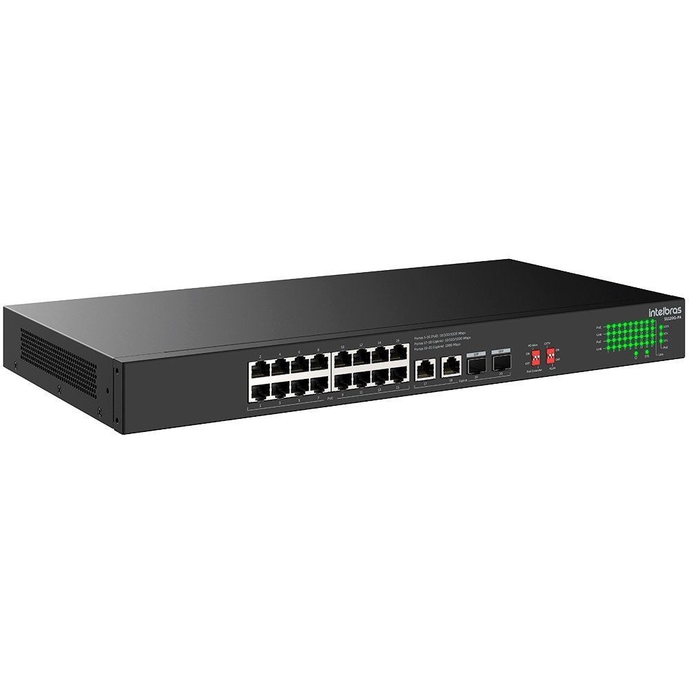 Switch Intelbras Não Gerenciável PoE 20 portas Gigabit Ethernet S1120G-PA
