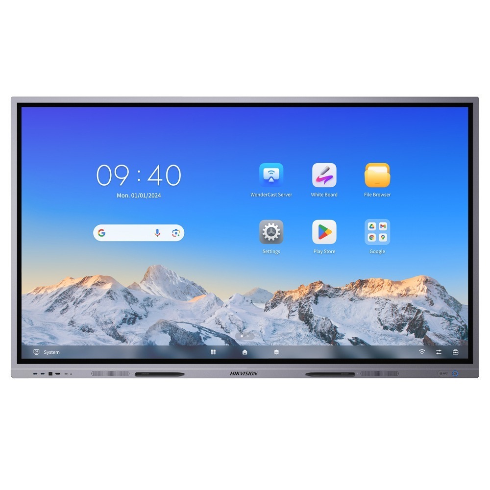 Tela Interativa Hikvision 65'' 4K, Ultra HD, Câmera, Microfone, 50 Pontos Touch, Android 14, 16/7, 400 cd/m²,  HDMI/USB-C/USB/Áudio Bluetooth Ds-D5C65Rb/A 