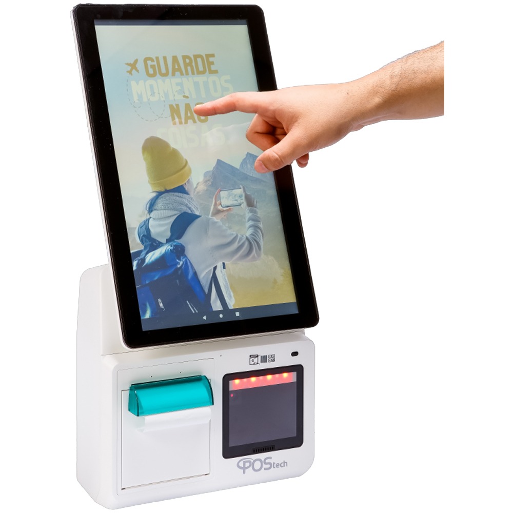 Terminal de Autoatendimento Postech USE 15.6&quot;, Celeron J6412, Memória 4GB, Armazenamento M2 128GB, Scanner 1D e 2D - POS-K156W