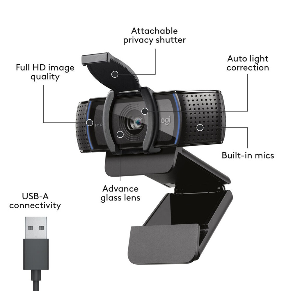 Webcam Logitech C920s Full HD 1080p Preta - 960-001257