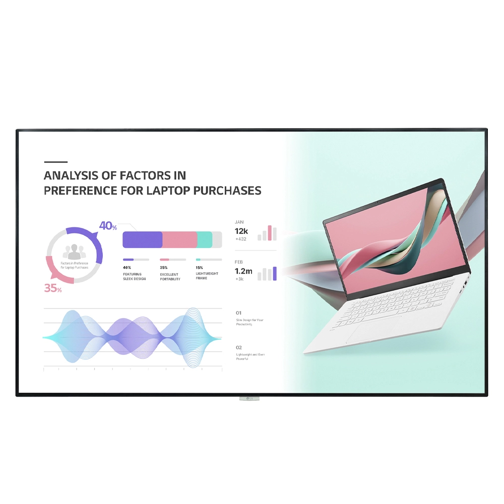 Monitor UHD LCD  LG 98'', 4K, 24/7, 500 cd/m², HDMI/USB/RJ45/DP/DVI-D/Áudio - webOS 6.0 98UH5J-H (Sob encomenda)