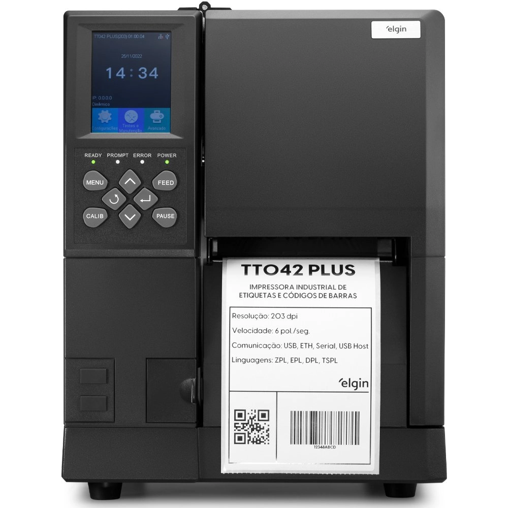 Impressora de Etiquetas Industrial Elgin TT042 Plus, 203 dpi, USB, Ethernet e Serial RS-232 - 46TT042PCKD0 Impressora de Etiquetas Industrial Elgin TT042 Plus, 203 dpi, USB, Ethernet e Serial RS-232 - 46TT042PCKD0