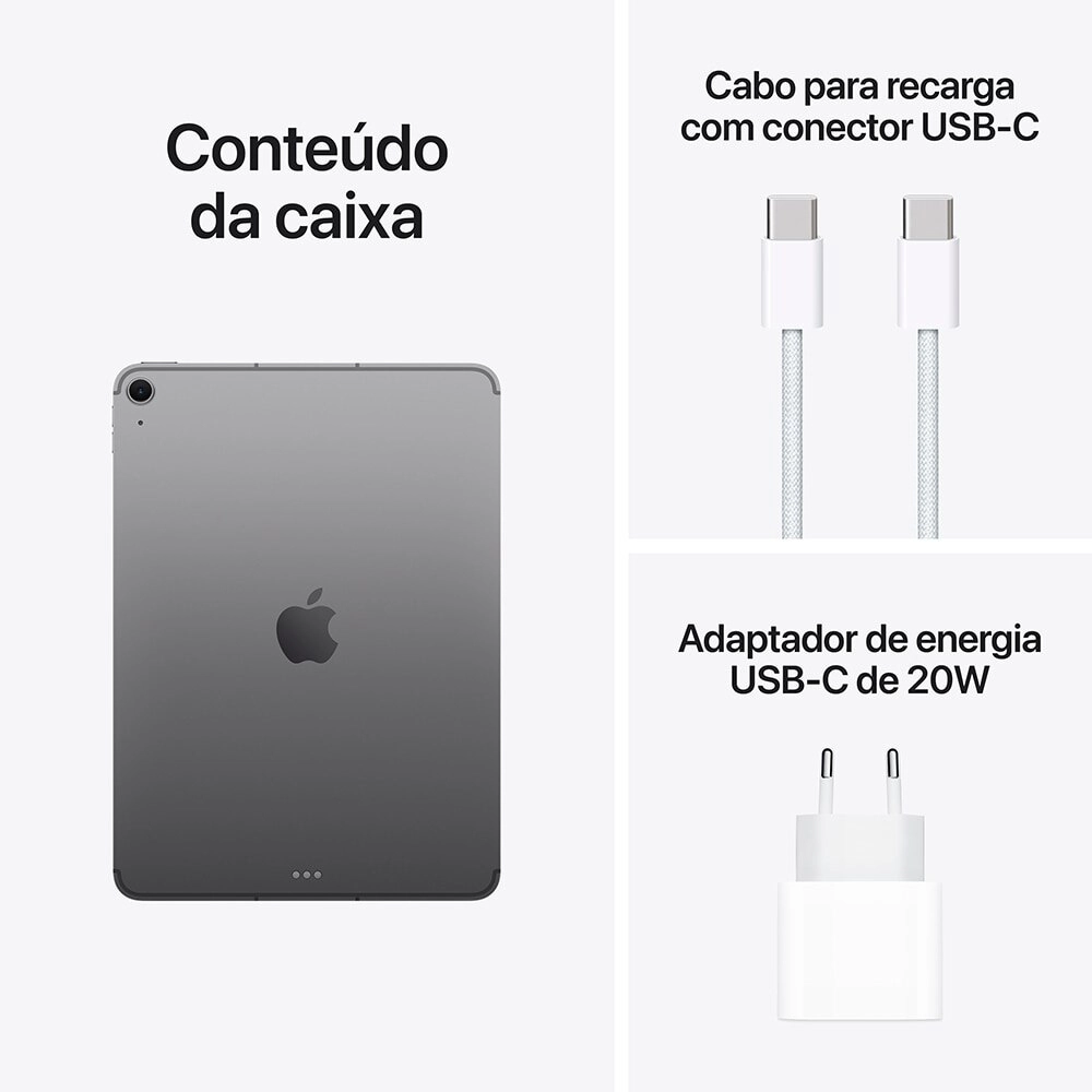 iPad Air Apple 11" 256 GB, Chip M3, Wi-Fi + Cellular, Câmera Traseira 12MP, Cinza-espacial - MCG04BZ/A iPad Air Apple 11" 256 GB, Chip M3, Wi-Fi + Cellular, Câmera Traseira 12MP, Cinza-espacial - MCG04BZ/A