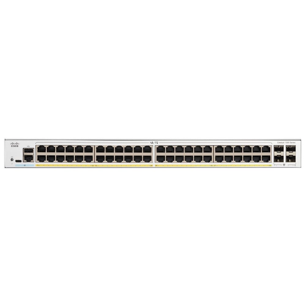 Switch Cisco Catalyst C1300 48 Portas Gigabit PoE 370W 4x SFP Layer 3 Gerenciável C1300-48P-4G Switch Cisco Catalyst C1300 48 Portas Gigabit PoE 370W 4x SFP Layer 3 Gerenciável C1300-48P-4G