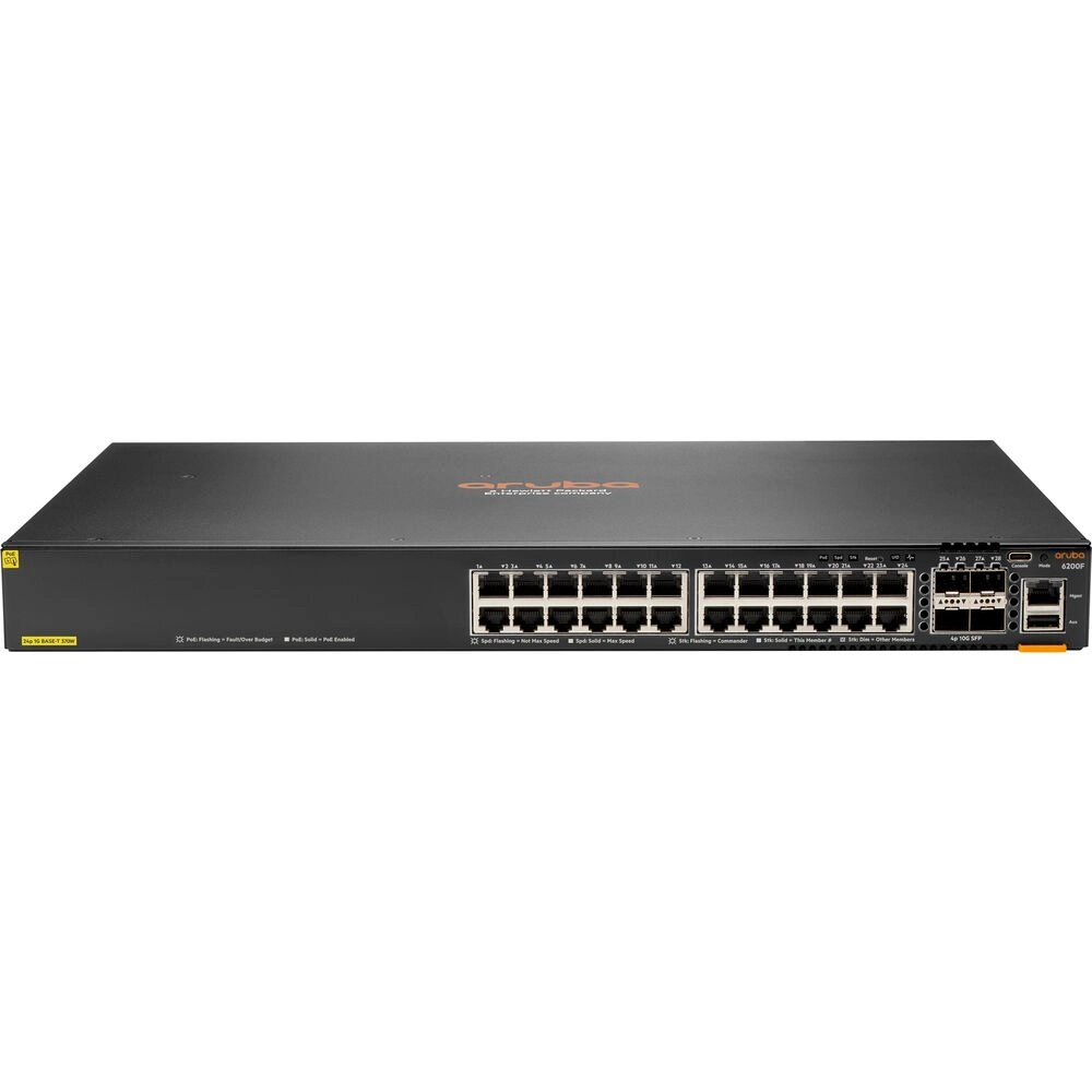 Switch HPE Aruba 6200F 24 portas PoE 4x SFP+ 370W Layer 2 Gerenciável JL725A