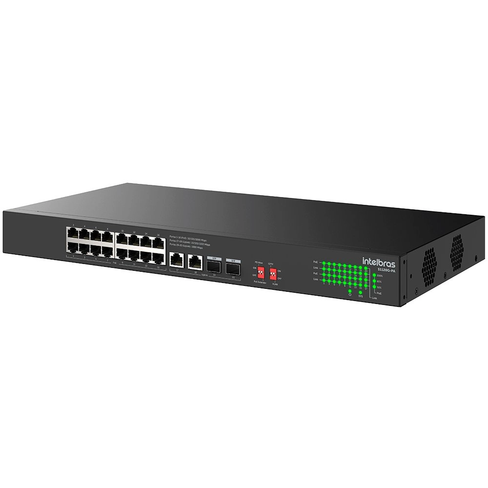 Switch Intelbras Não Gerenciável PoE 20 portas Gigabit Ethernet S1120G-PA