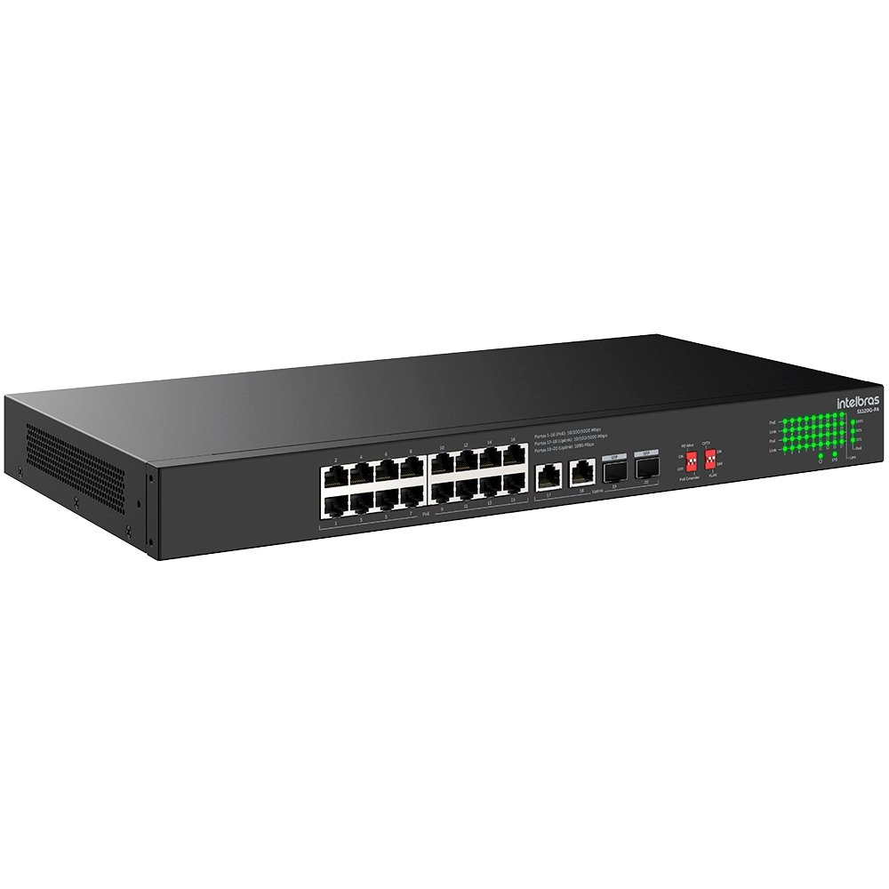 Switch Intelbras Não Gerenciável PoE 20 portas Gigabit Ethernet S1120G-PA