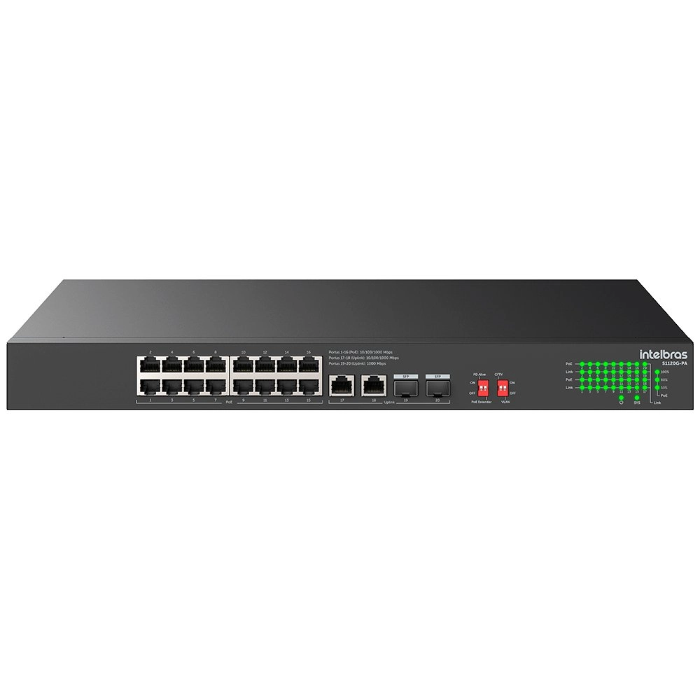 Switch Intelbras Não Gerenciável PoE 20 portas Gigabit Ethernet S1120G-PA