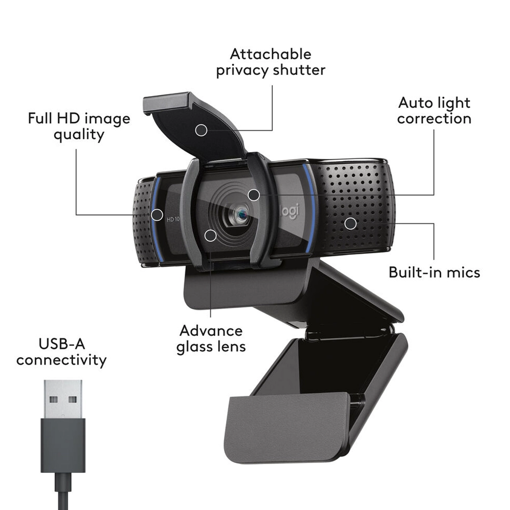 Webcam Logitech C920s Full HD 1080p Preta - 960-001257